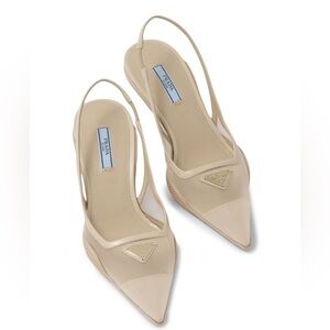 Prada Triangle logo kitten herls mesh nude 36.5